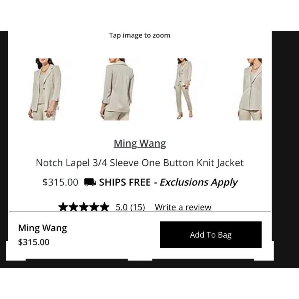 Ming Wang Notch Lapel 3/4 Sleeve Knit Blazer Jacket ($315 retail), Size M - Picture 4 of 5